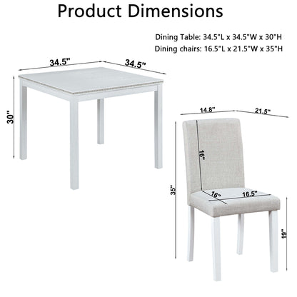5 Piece Wooden Dining Table Set, Kitchen Table Set With 4 Upholstered Chairs, Wooden Table With Crystal Decoration And Chairs Set For Kitchen, Dining Room - White