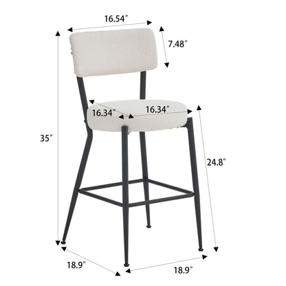 Modern Teddy Fabric Upholstered Bar Stools (Set of 2) - White
