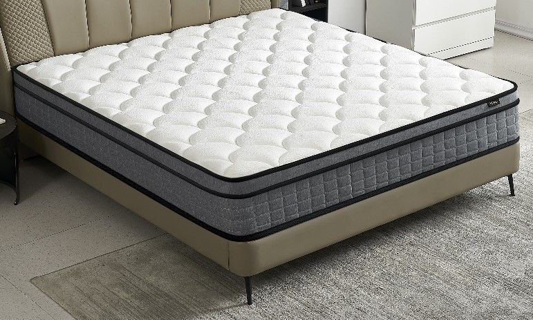 12" Twin Hybrid Mattress A Box, Pillow Top Bed Cushion With Gel Infused Memory Foam, Breathable And Hypoallergenic, Medium Firm For Lumbar Support - White / Gray