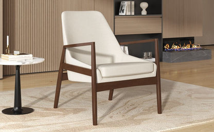 Accent Chair, Mid-Century Modern Armchair With Solid Wood Frame, Reading Leisure Chair With High Back For Living Room - Beige