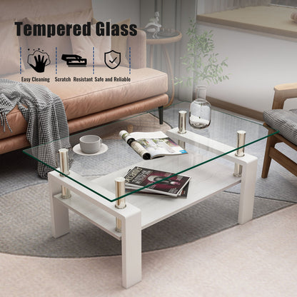 Modern Rectangular Coffee Table & Tempered Glass Top Layer, Table For Living Room - Transparent