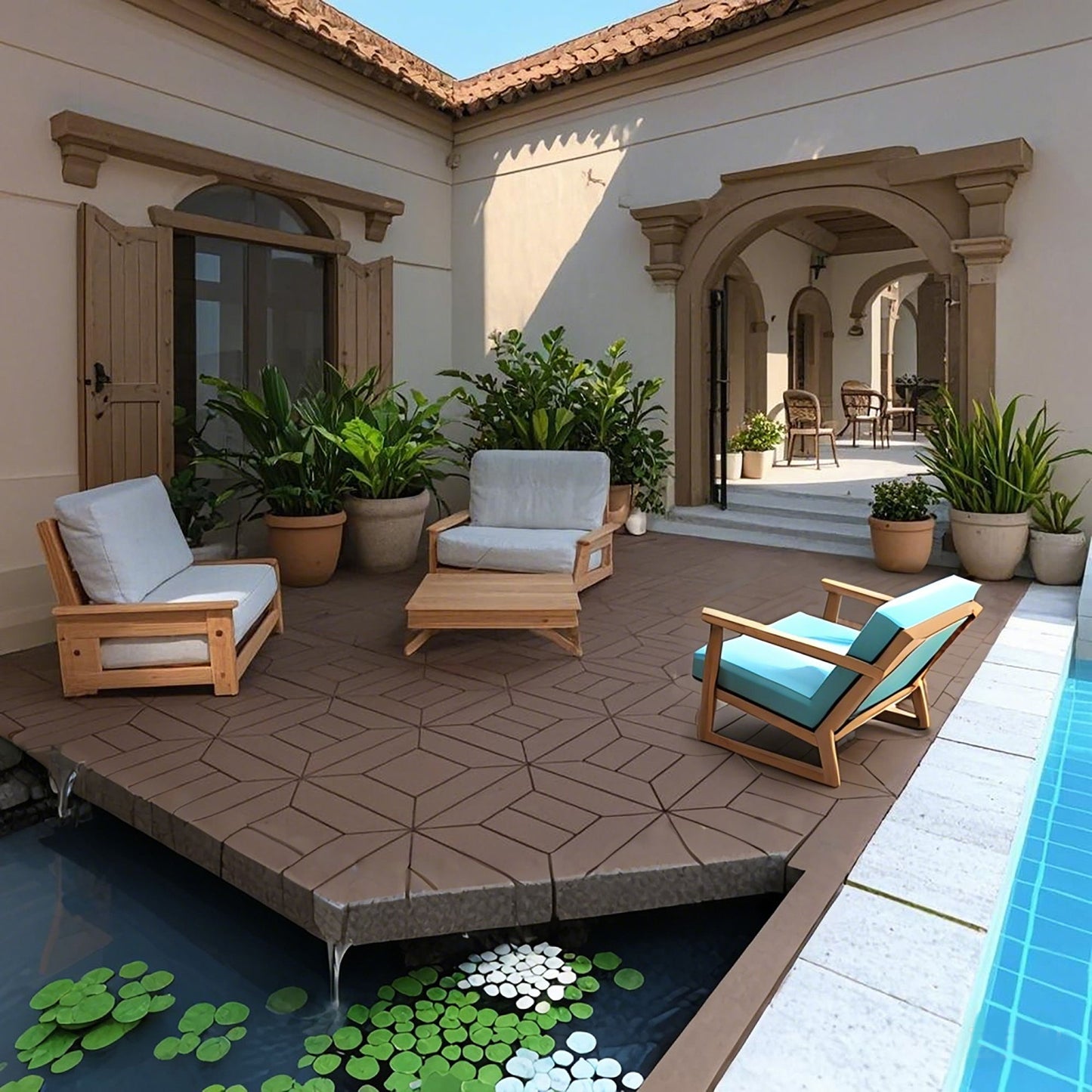 New Style Patio Deck Tiles, Diy Module Interlocking Decking Tiles Floor Tile Outdoor And Indoor, Easy And Quick Installation Court Tiles For Porch Poolside Balcony Backyard 44 Pieces - Red Brown