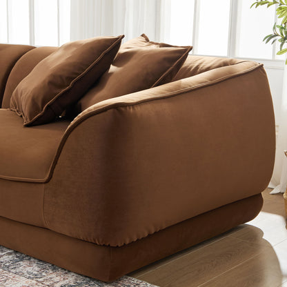 Nordic Modern Sofa With Detachable Pillowcase, French Velvet Fabric, Solid Wood Frame, High Density Sponge Filling - Camel