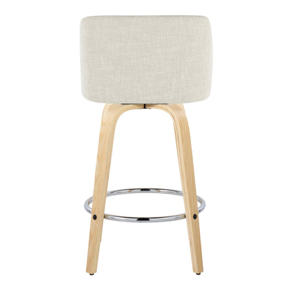 Toriano - Contemporary Fixed Height Counter Stool Swivel With Round Footrest (Set of 2) - Cream / Natural