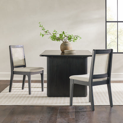 Modern Solid Wood Dining Chair With Rattan Inset Back (Set of 2) - Black