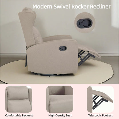Rocking Swivel Recliner Chair For Living Room, 360 Degree Swivel, Adjustable Modern Reclining Chair, Classic And Traditional Recliner Sofa With Lumbar Support - Ligth Gray