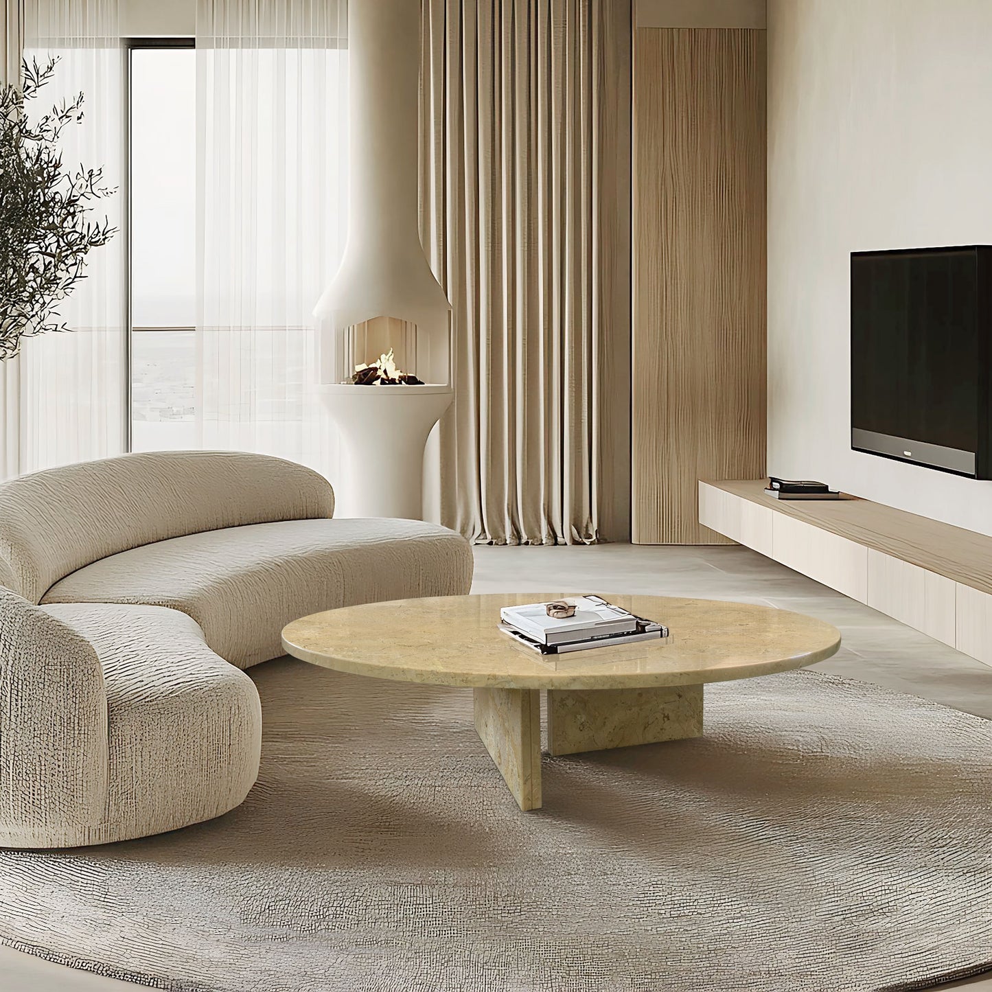 Luxury Natural Marble Coffee Table With Unique Veining - Beige / Gold / Beige / Yellow
