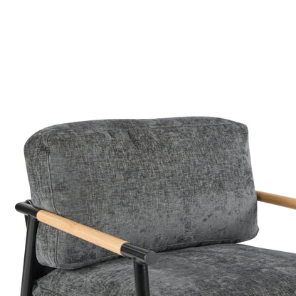Modern Accent Chair With Plush Cushions, Minimalist Metal Frame, Wooden Armrest - Gray
