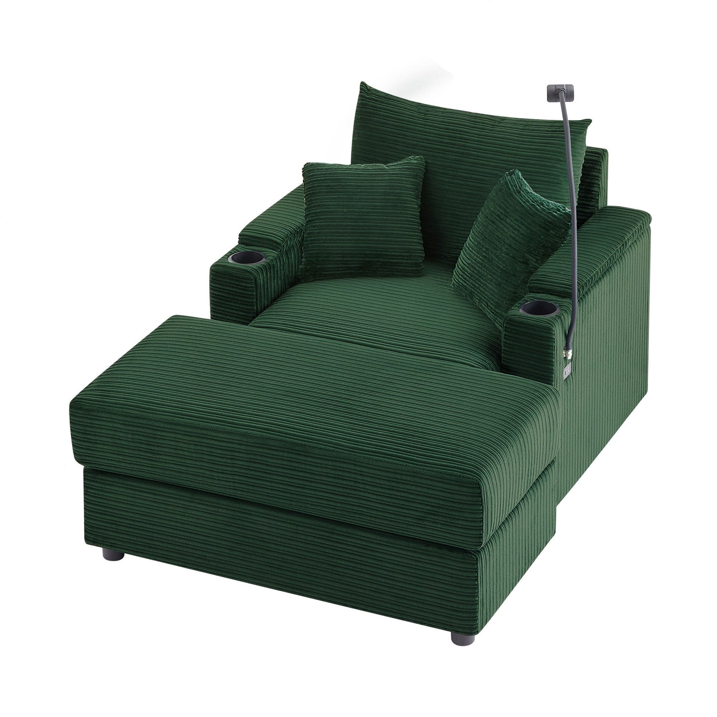 Modern Style Single Sofa Sofa Couch With Storage Space, A Movable Ottoman, Two USB Ports, Two Cup Holders, A Phone Holder For Living Room - Green