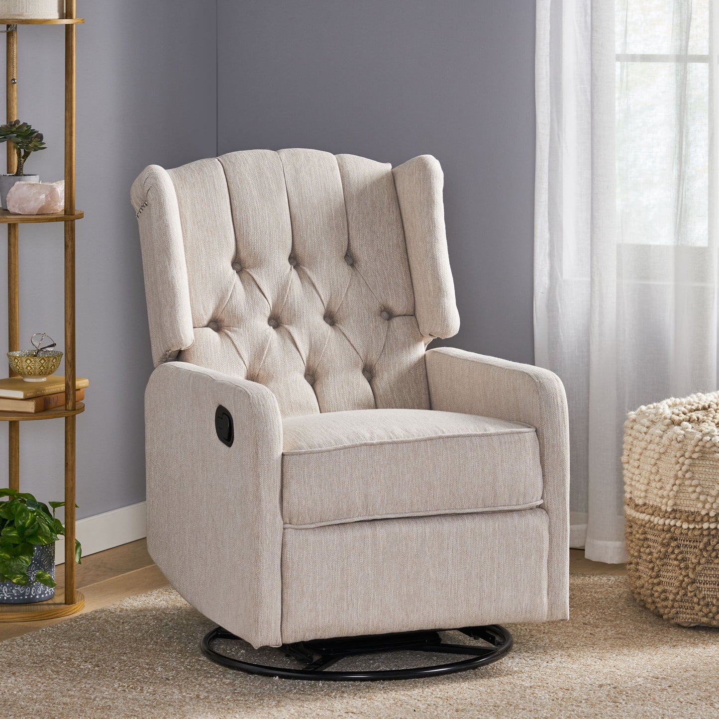 Classic Design, Manual Recliner Chair With 360 Degree Swivel - Beige