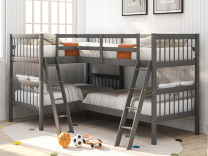 Twin Size L Shaped Bunk Bed With Ladder - Gray