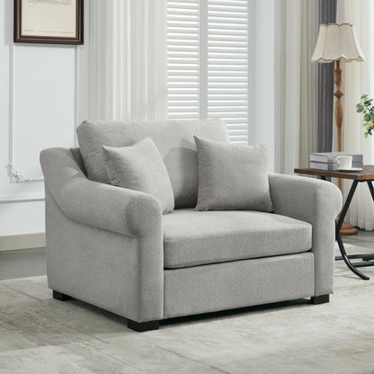 Modern Chenille Oversized Armchair, Chair And A Half, Single Sofa For Bedroom, Living Room, Wide - Light Gray