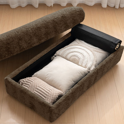 Oversized Chaise Lounge Indoor Rabbit Fur Sofa Bed With Storage Ottoman And Armrests Cup Holders With Deep Seat - Brown