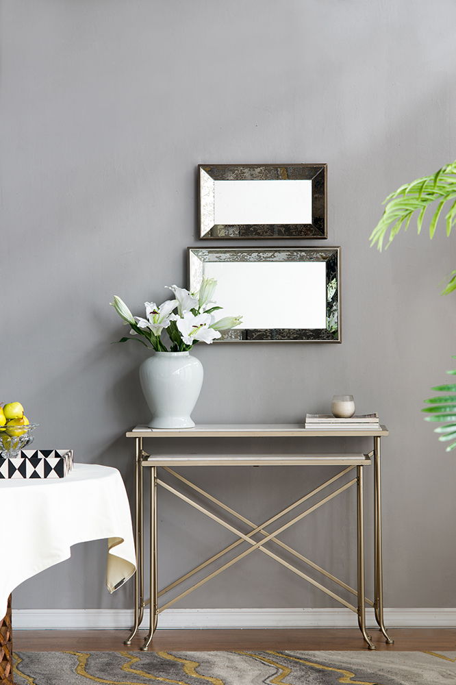 Antique Rectangle Mirror With Floral Accents, Mirrored Display Tray, Wall Mirror - Silver