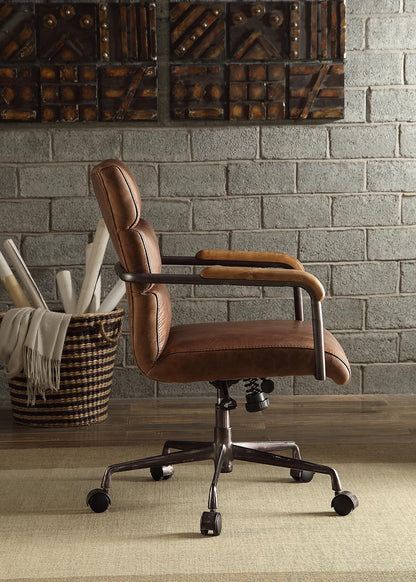 Harith - Retro Top Grain Leather Office Chair - Brown