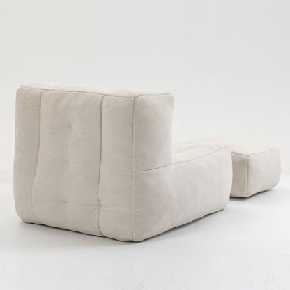 Fluffy Bean Bag Chair, Comfortable Bean Bag For Adults And Children, Super Soft Lazy Sofa Chair With Memory Foam And Ottoman, Indoor Modern Focus Bean Bag Chair For Living Room, Bedroom, Apartment - White