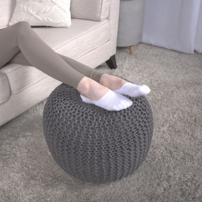 Bordeaux - Knitted Cotton Round Pouf Ottoman - Gray