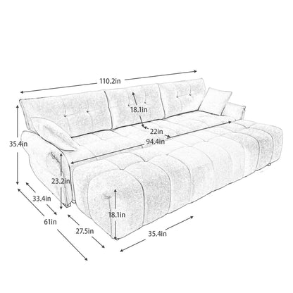 Elegant Textured 3 Seater Sofa Set With 3 Ottomans And Pillows Frame - Green