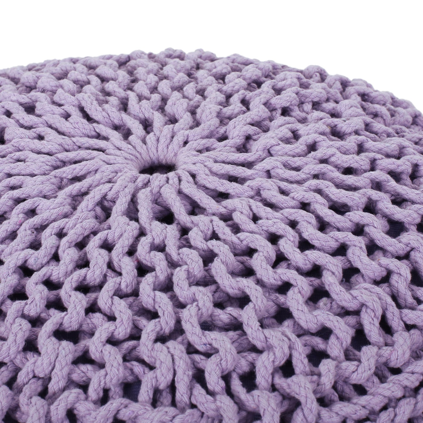 Bordeaux - Knitted Cotton Round Pouf Ottoman - Lavender