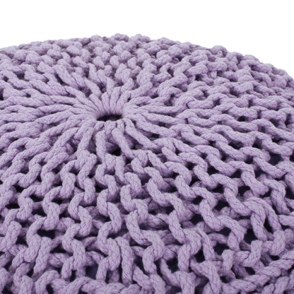 Bordeaux - Knitted Cotton Round Pouf Ottoman - Lavender