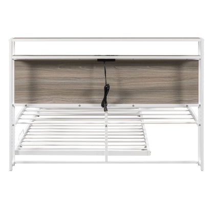 Full Size Platform Bed Frame With Trundle, USB Ports And Slat Support, No Box Spring Needed - White