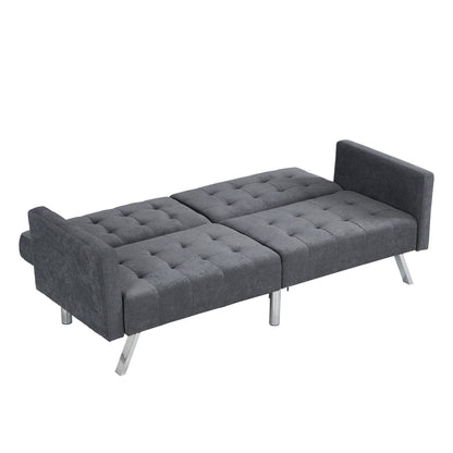 Futon Sofa Bed Convertible Folding Lounge Couch, Armrests - Dark Gray