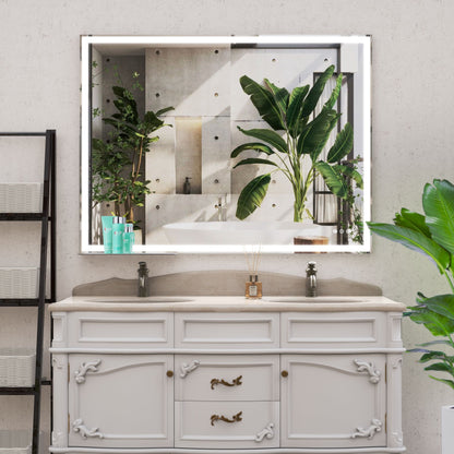 LED Bathroom Vanity Mirror Wall Mounted, Adjustable White / Warm / Natural Lights Anti-Fog Touch Switch With Memory Modern Smart Large Bathroom Mirrors - Silver