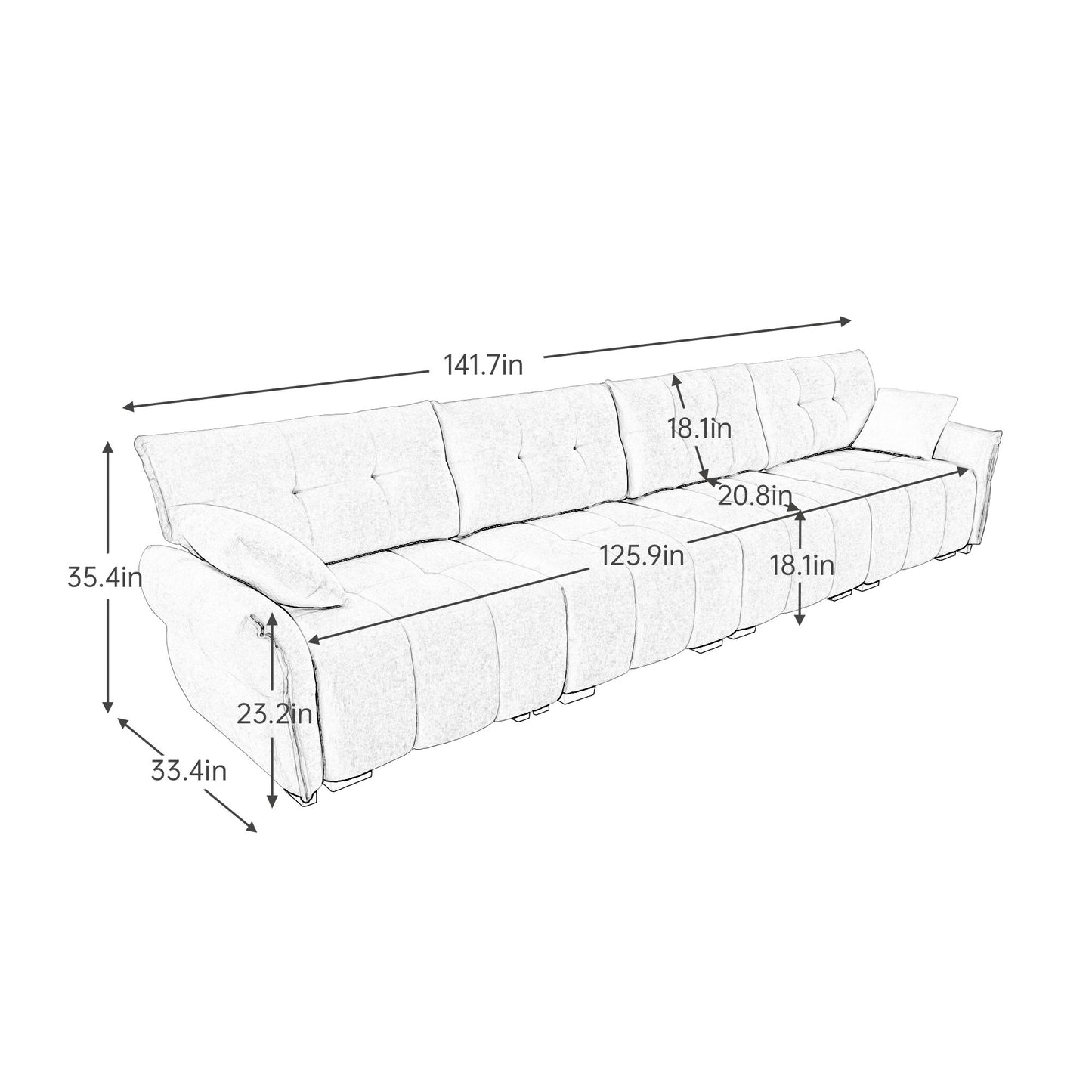 Modern 4 Seater Sofa Frame In Premium, High Resilience Cushions, Versatile Seating - Blue