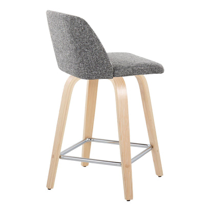 Toriano - Contemporary Fixed Height Counter Stool With Swivel And Square Footrest (Set of 2) - Natural / Gray