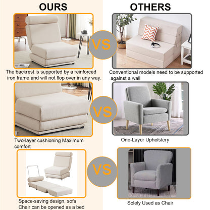 Single Sofa Chair Foldable Single Sofa Bed With Pillow, Portable Foldable Sofa Bed, Leisure Sofa Chair, Easy To Store, Made Of Breathable And Wearable Linen - Cream White