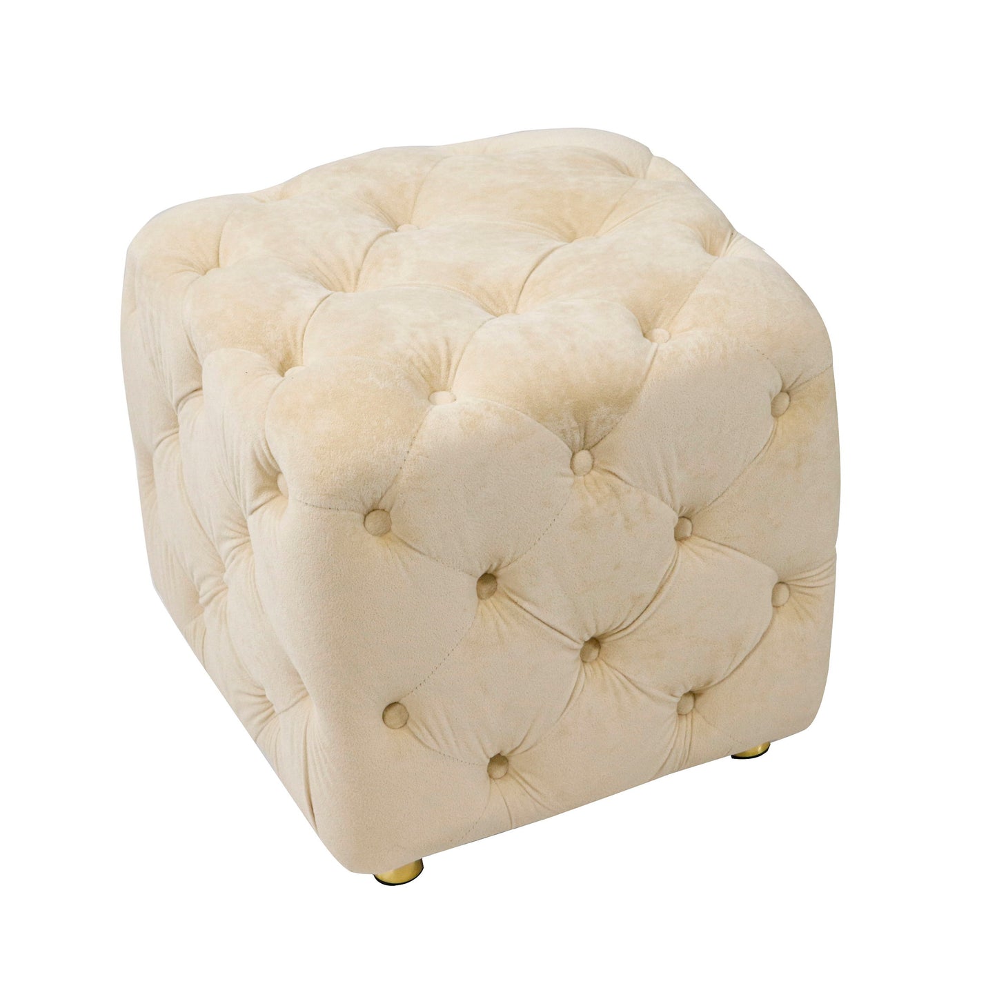 Modern Velvet Upholstered Ottoman, Exquisite Small End Table, Soft Foot Stool, Dressing Makeup Chair, Comfortable Seat For Living Room, Bedroom, Entrance - Beige