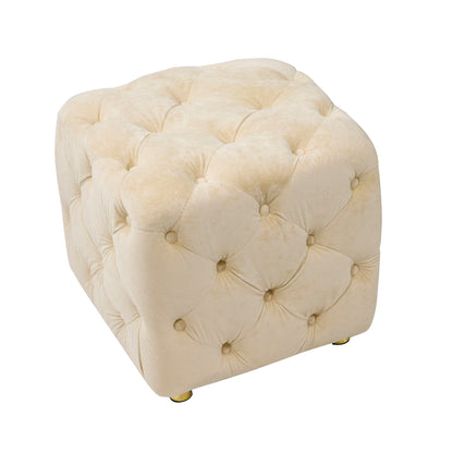 Modern Velvet Upholstered Ottoman, Exquisite Small End Table, Soft Foot Stool, Dressing Makeup Chair, Comfortable Seat For Living Room, Bedroom, Entrance - Beige