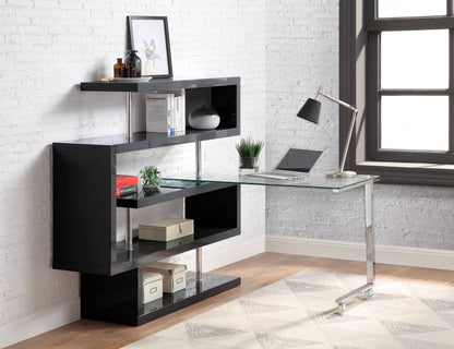 Buck II - Clear Glass, Chrome High Gloss Writing Desk With Shelf - Black