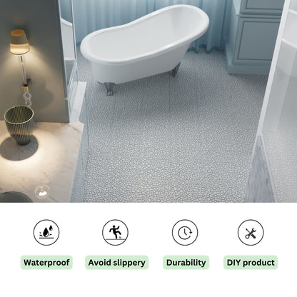 Interlocking Deck Tiles Plastic Waterproof Outdoor All Weather Anti-Slip Bathroom Shower Balcony Porch Strong Weight Capacity Upto 440 Lbs, Pebble Stone Pattern Pack Of 12 - Gray