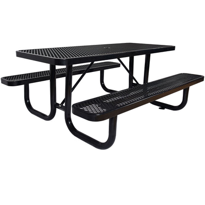 Rectangular Outdoor Steel Picnic Table With Umbrella Pole - Black