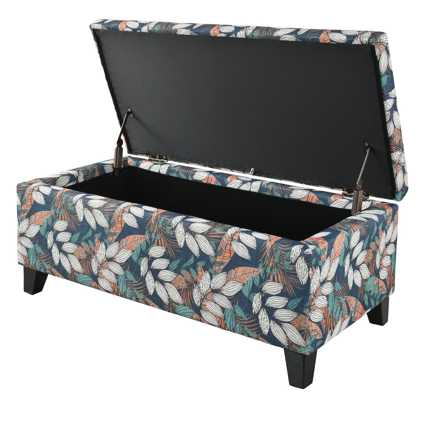 Elegant Flower Pattern Storage Ottoman With Soft Upholstery And Wood Frame - Flower