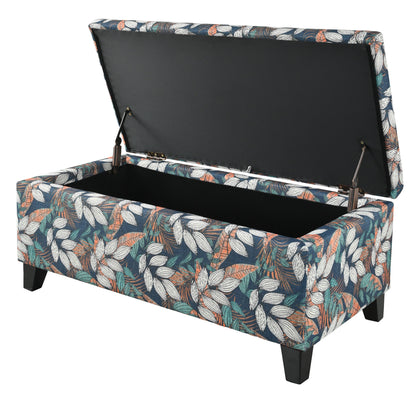 Elegant Flower Pattern Storage Ottoman With Soft Upholstery And Wood Frame - Flower