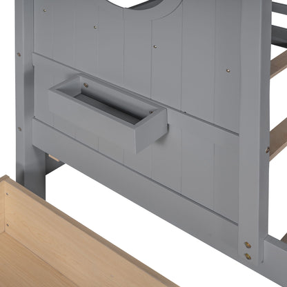 Twin Size House Bed With 2 Drawers, Kids Bed With Storage Shelf - Gray