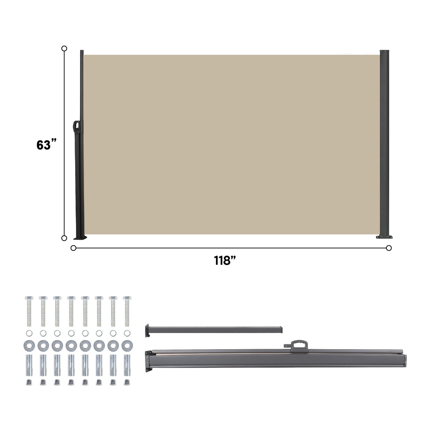 Retractable Side Awning Waterproof And UV Resistant Privacy Screen For Patio Balcony Garden Polyester With Frame - Beige