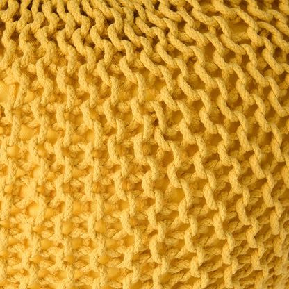 Bordeaux - Knitted Cotton Round Pouf, Versatile Ottoman And Floor Cushion - Yellow