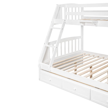 Twin Over Full Bunk Bed With Drawers, Ladder And Storage Staircase - White
