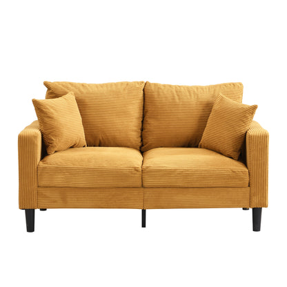 Modern Upholstered 2 Piece Sofa Set, Comfy Corduroy For Living Room And Small Spaces - Orange