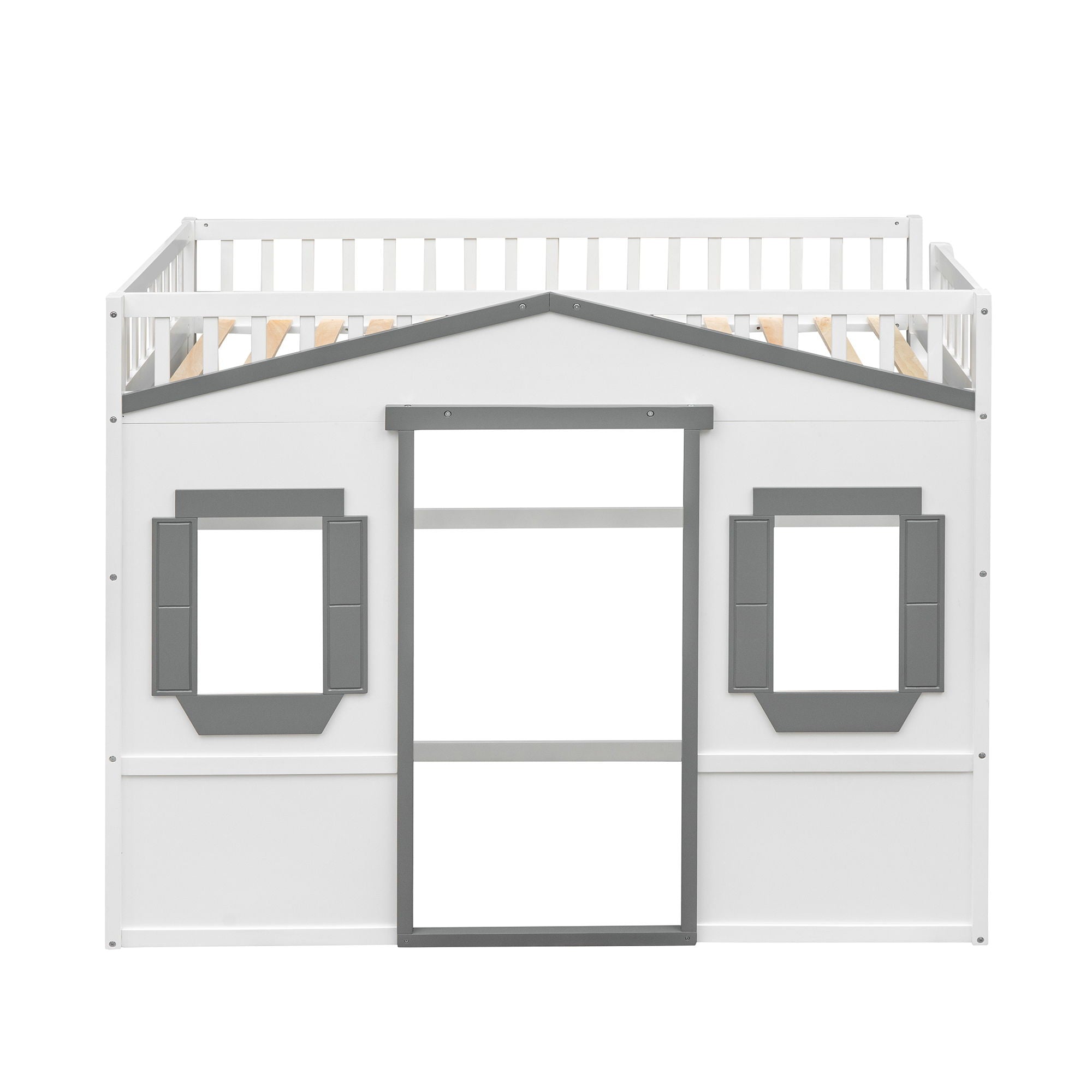 Twin Size House Loft Bed With Ladder - White / Gray