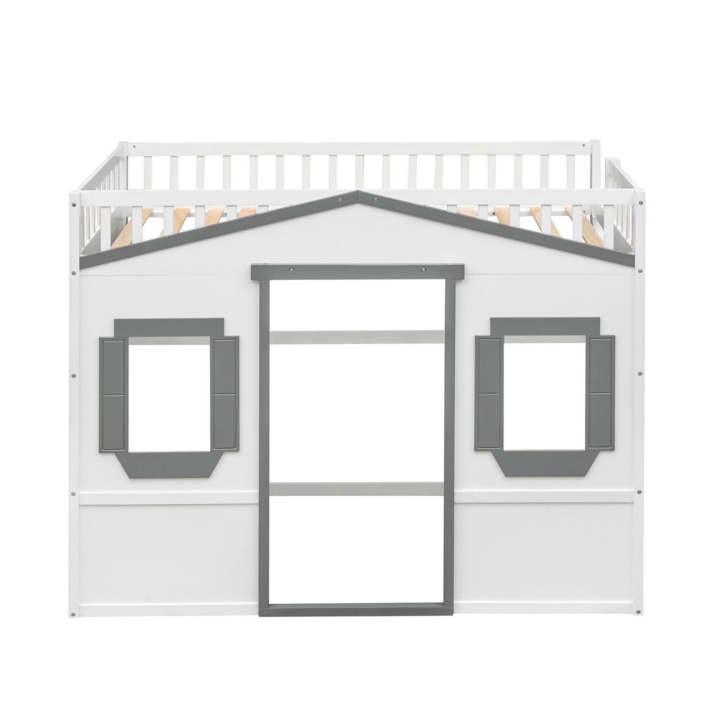 Twin Size House Loft Bed With Ladder - White / Gray
