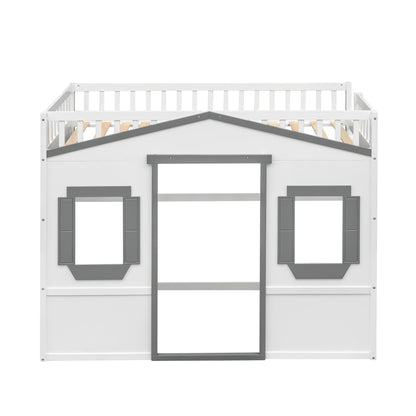 Twin Size House Loft Bed With Ladder - White / Gray