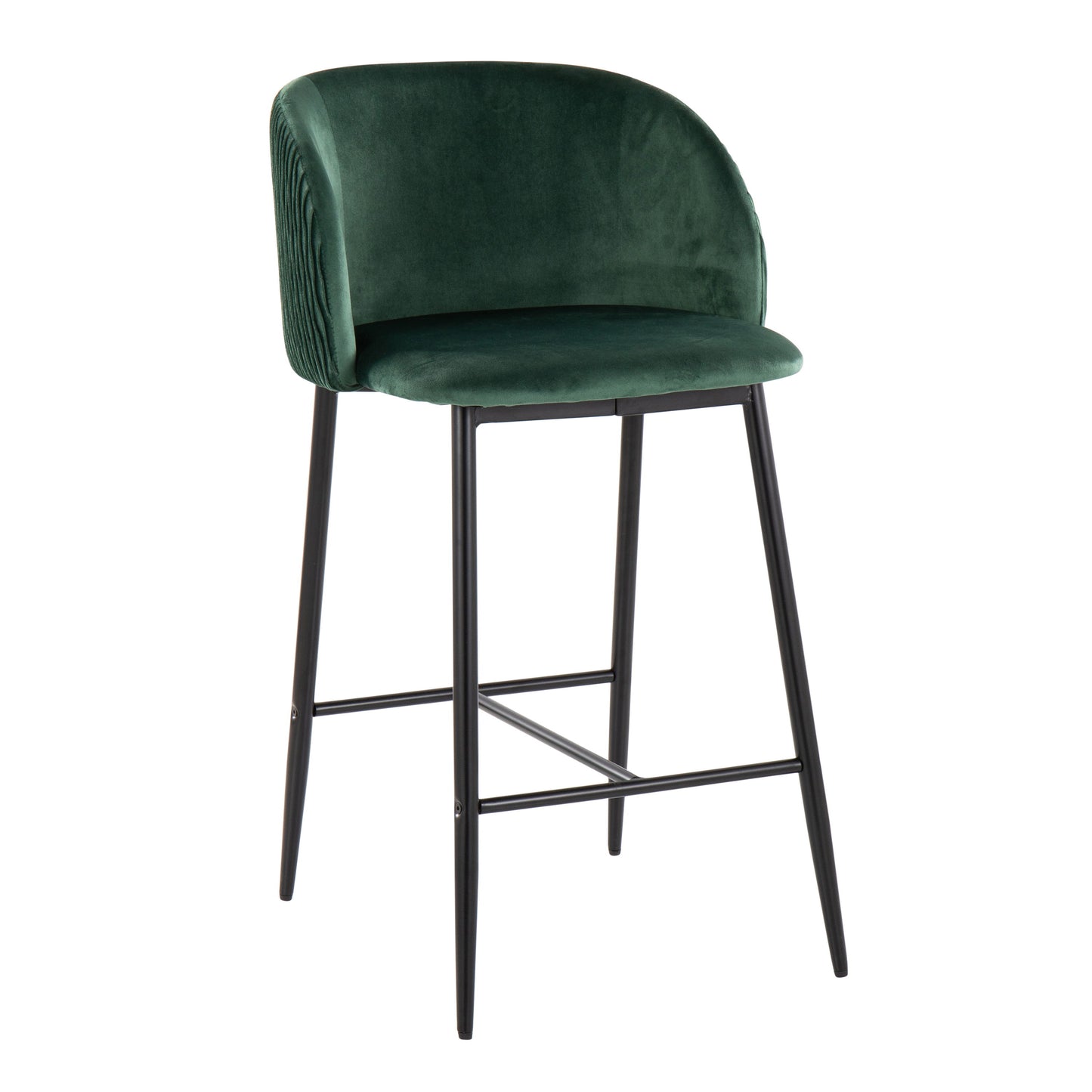 Fran - Pleated Waves Contemporary Fixed Height Counter Stool (Set of 2) - Black / Green