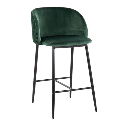 Fran - Pleated Waves Contemporary Fixed Height Counter Stool (Set of 2) - Black / Green