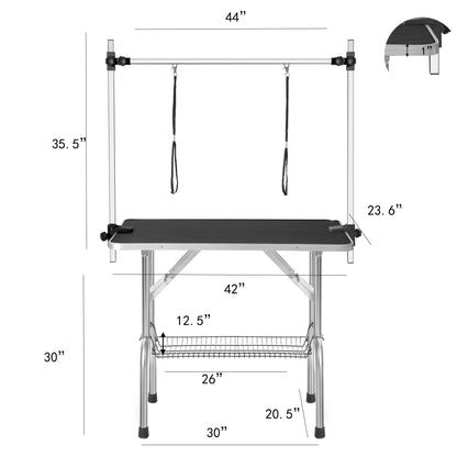 Large Grooming Table For Pet Dog And Cat With Adjustable Arm And Clamps Large Heavy Duty Animal Grooming Table - Black