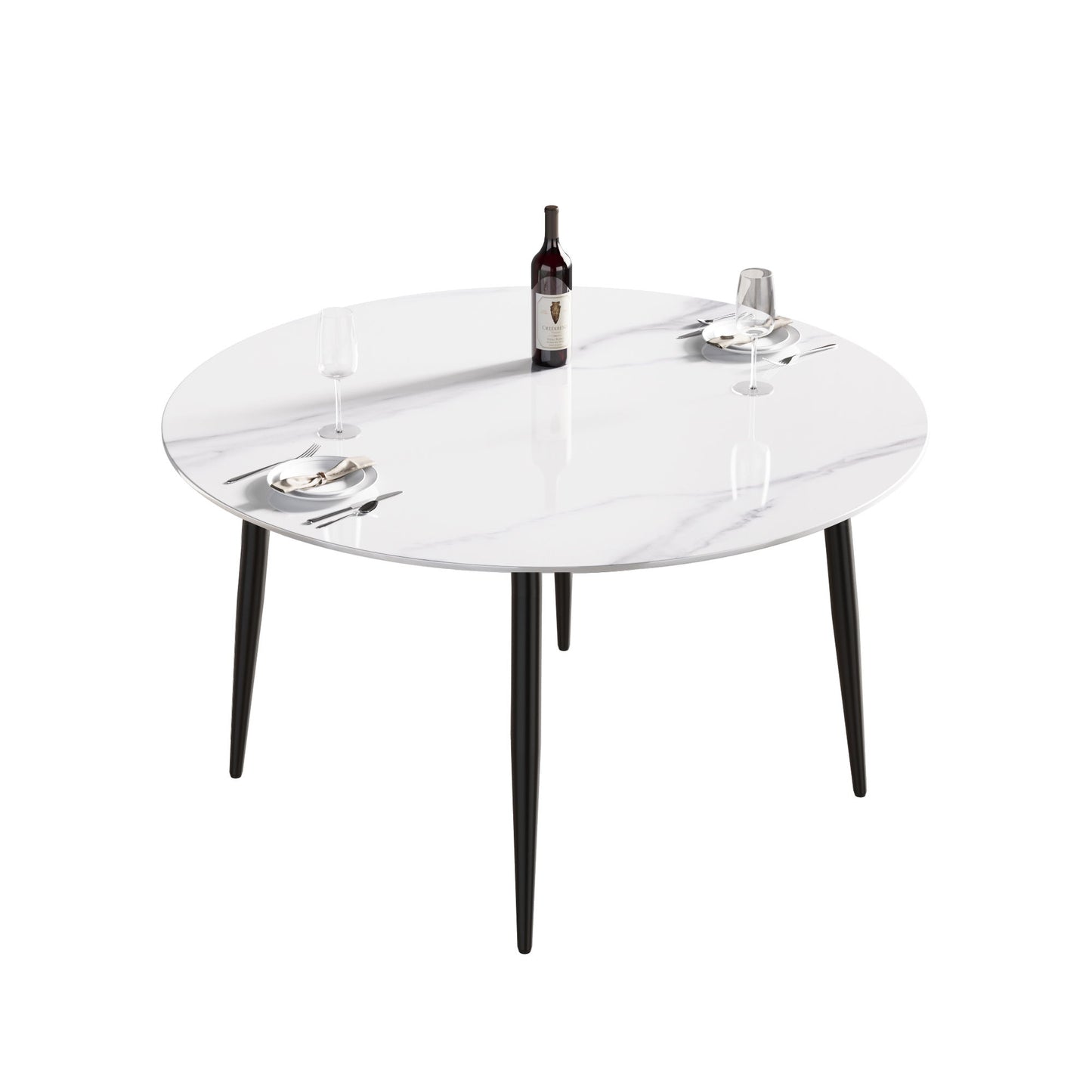 53.15" Modern Man-Made Stone Round Metal Dining Table-Position For 6 People - White / Black