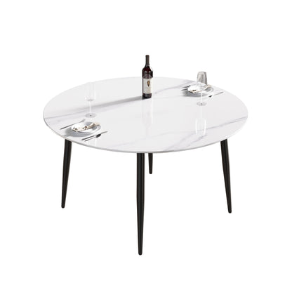 53.15" Modern Man-Made Stone Round Metal Dining Table-Position For 6 People - White / Black
